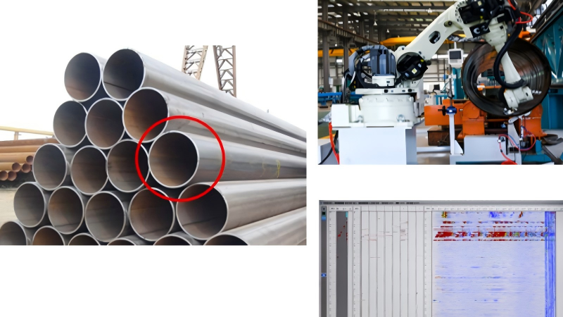 Ultrasonic testing scheme for steel pipe ends